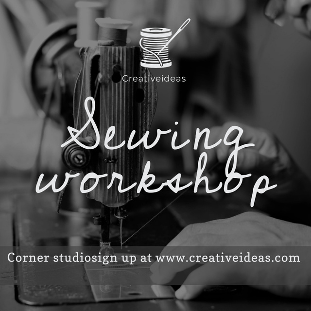 Modèle de visuel Sewing Workshop Ad Tailor at Sewing Machine - Instagram AD