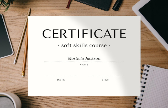 Soft Skills Course Achievement Confirmation Certificate 5.5x8.5in Design Template