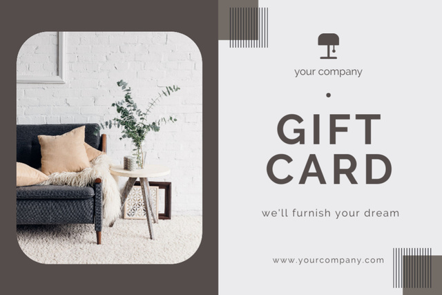 Furniture Sale Ad with Stylish Grey Sofa Gift Certificate Design Template
