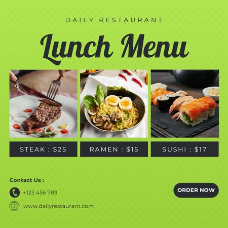 Предложение обеденного меню на зеленом Instagram – шаблон для дизайна