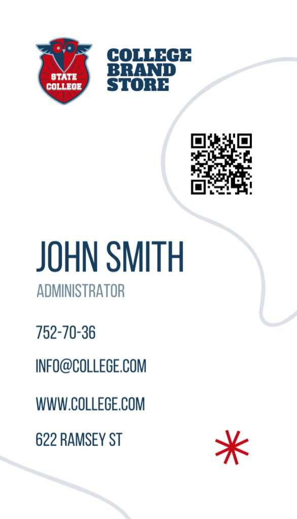 College Brand Store Advertisement Business Card US Vertical Design Template