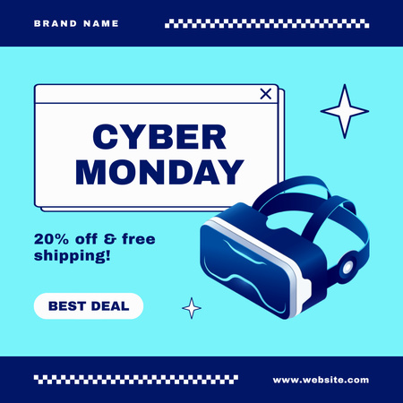 Plantilla de diseño de Oferta de Cyber Monday con modernos auriculares VR Instagram 