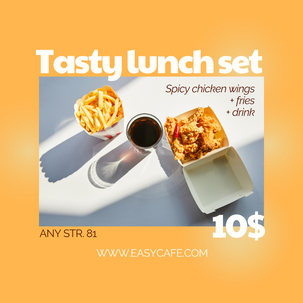 Tasty Lunch Set Offer with Chicken Wings and Fries Instagram Design Template