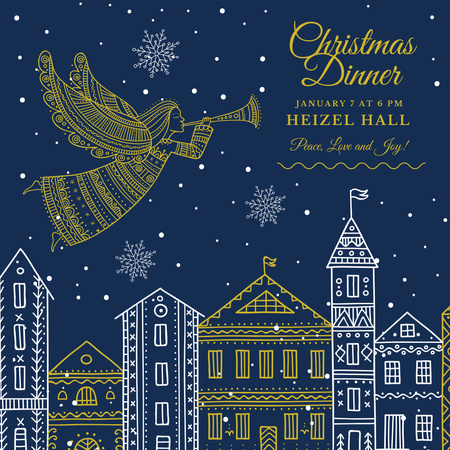 Christmas Dinner Invitation Angel Flying over City Instagram AD Design Template