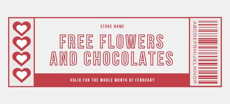 Free Flowers and Chocolates Ad for Valentine's Day Coupon 3.75x8.25in Šablona návrhu