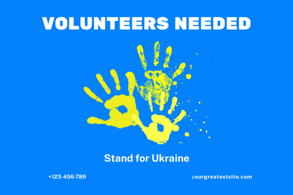 Ontwerpsjabloon van Flyer 4x6in Horizontal van Volunteering During War in Ukraine with Bright Handprints