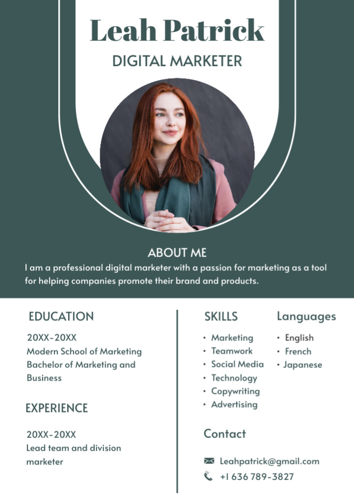 Szablon projektu Experience in Digital Marketing Resume