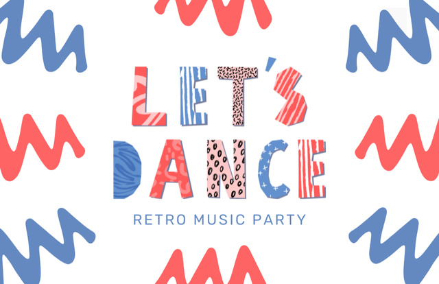 Retro Music Party Announcement Business Card 85x55mmデザインテンプレート
