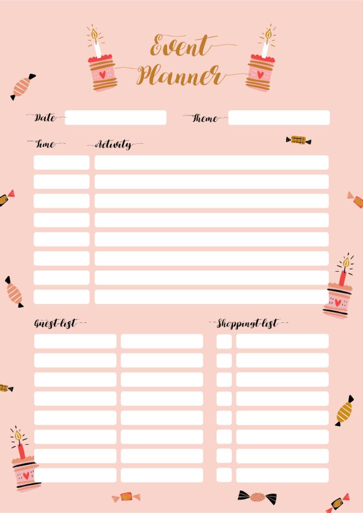 Platilla de diseño Event Planner with Candies and Cakes on Pink Schedule Planner
