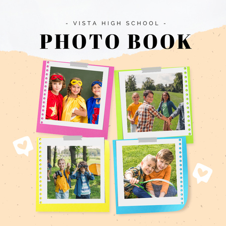 Ontwerpsjabloon van Photo Book van Schoolherinneringen met schattige kleine kinderen