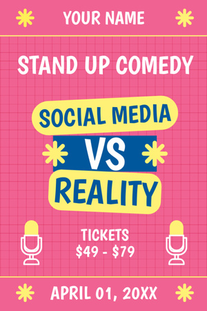 Template di design Biglietti rosa per lo spettacolo Stand Up Tumblr