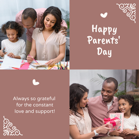 Greetings on Parents' Day with Happy Family Instagram Design Template