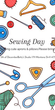 Sewing day event with needlework tools Graphic Modelo de Design
