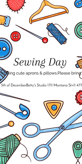 Ontwerpsjabloon van Graphic van Sewing day event with needlework tools