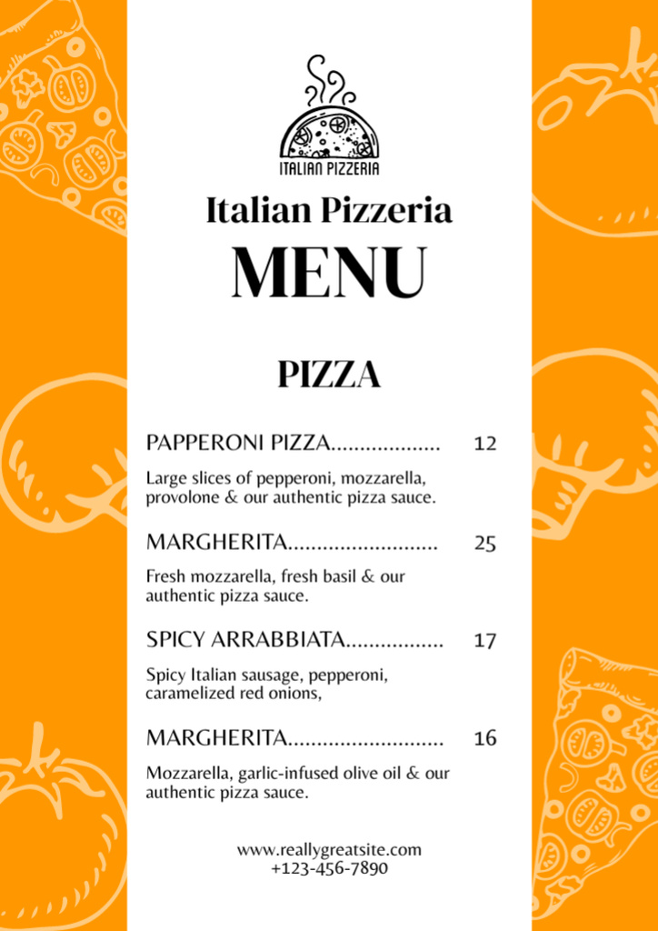 List of Pizzas on Orange and White Menu Modelo de Design