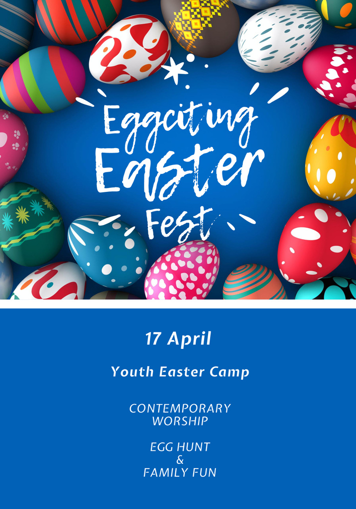 Ontwerpsjabloon van Poster 28x40in van Easter Holiday Announcement with Bright Colored Eggs on Blue