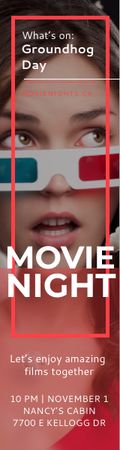 Movie Night Event Woman in 3d Glasses Skyscraper Modelo de Design
