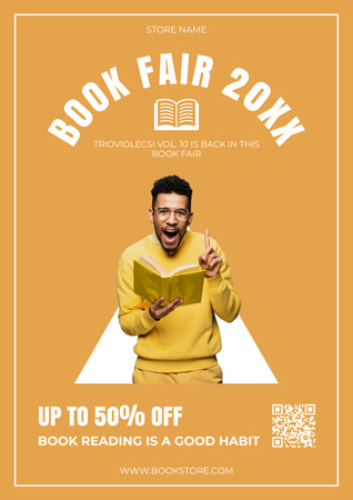 Ontwerpsjabloon van Poster van Opgewonden lezer op boekenbeursadvertentie