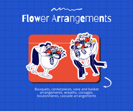 Designvorlage Anzeige für Blumenarrangements auf Blau für Facebook