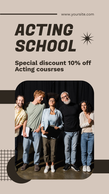 Special Discount Offer on Acting Courses on Beige Instagram Story Modelo de Design