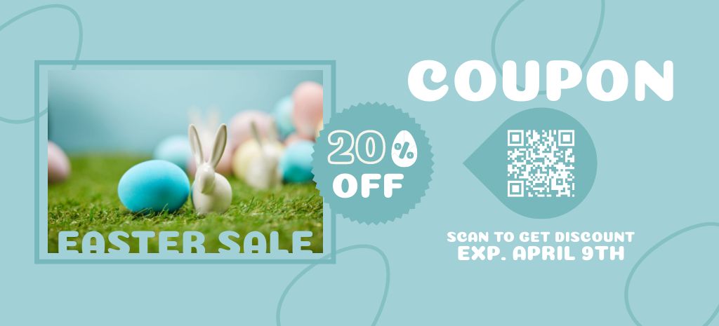 Easter Sale Ad with Pastel Easter Eggs on Green Grass Coupon 3.75x8.25in Design Template