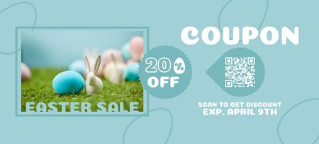 Ontwerpsjabloon van Coupon 3.75x8.25in van Pasen-verkoopadvertentie met pastelkleurige paaseieren op groen gras