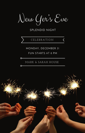 New Year Night Holiday Party With Sparklers Invitation 4.6x7.2in Design Template