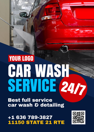Ontwerpsjabloon van Flayer van Offer of Car Wash Service with red Automobile