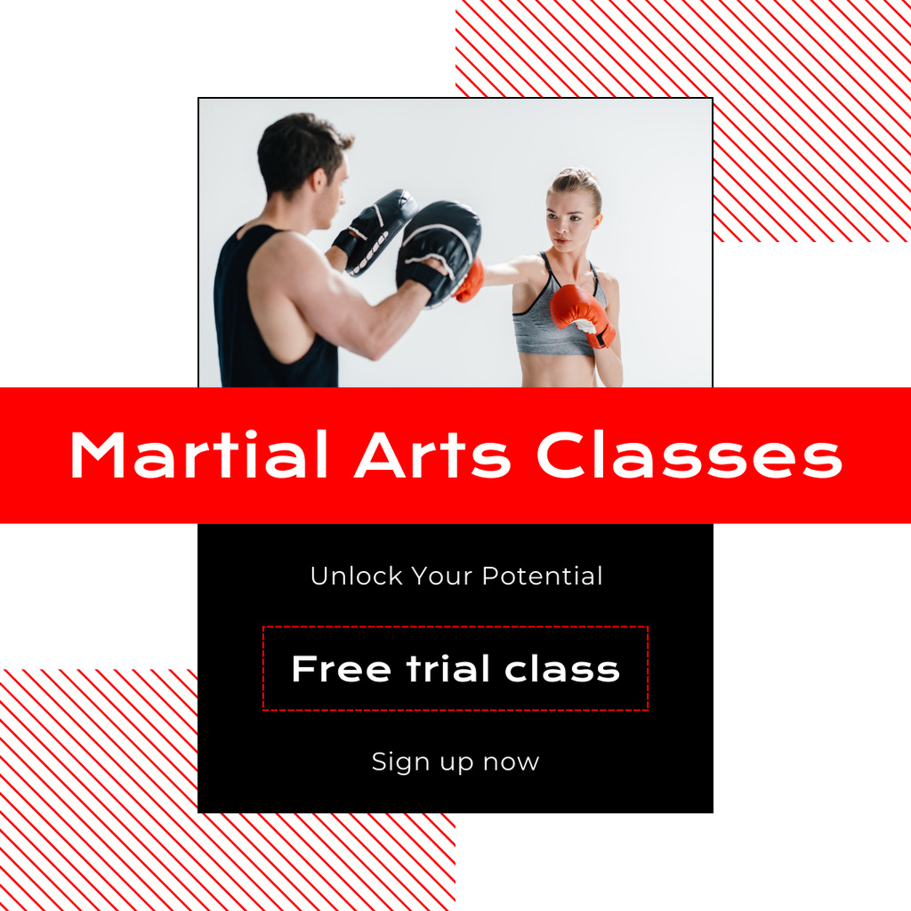 Plantilla de diseño de Free Trial on Martial Arts Class Instagram AD 