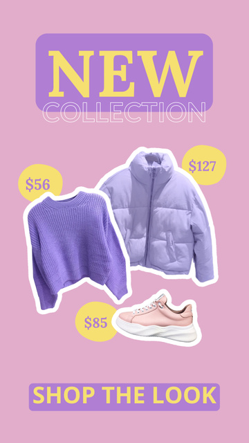 Fashion Ad with Stylish Purple Outfit Instagram Story Modelo de Design