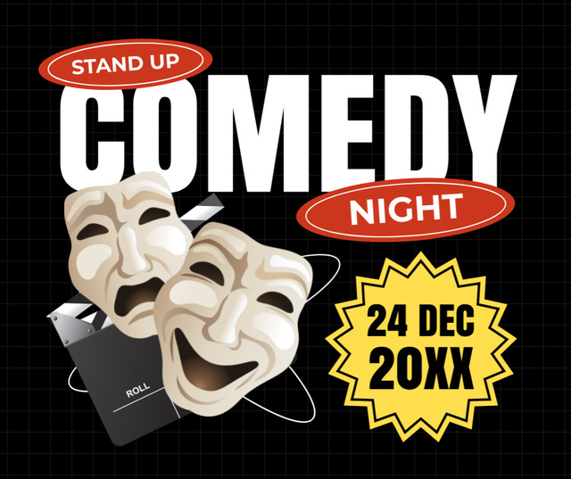Comedy Night on Black with Masks Facebook Design Template