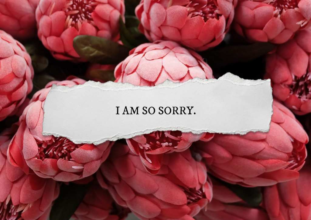 Cute Apology with Pink Peonies Card Design Template