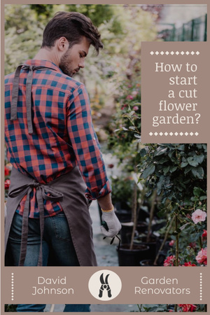 Ontwerpsjabloon van Pinterest van Gardening Guide with Man in Garden