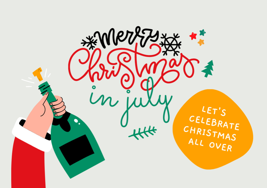 Plantilla de diseño de Jolly Christmas in July Festivities Announcement With Champagne Flyer A5 Horizontal 
