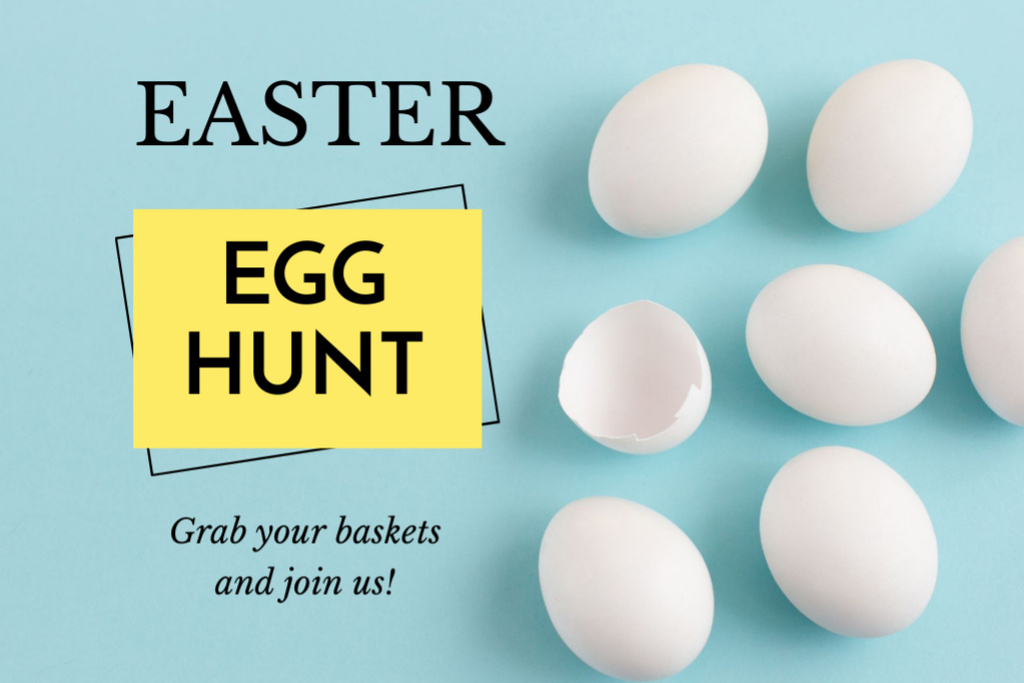 Platilla de diseño Announcement Of Egg Hunt At Easter With Eggshells Postcard 4x6in