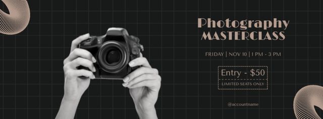 Photography Masterclass Announcement with Camera Facebook cover Šablona návrhu