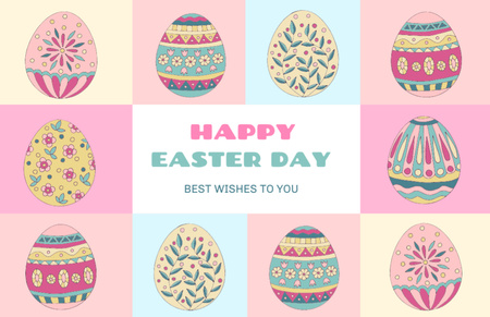 Ontwerpsjabloon van Thank You Card 5.5x8.5in van Easter Greeting with Collage of Painted Eggs