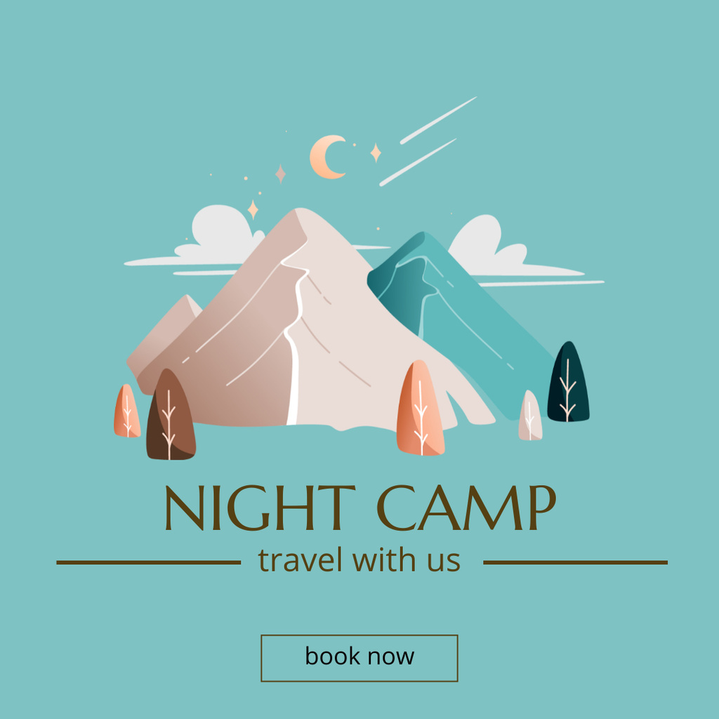 Designvorlage Picturesque Night Camp Trip Offer With Booking für Instagram