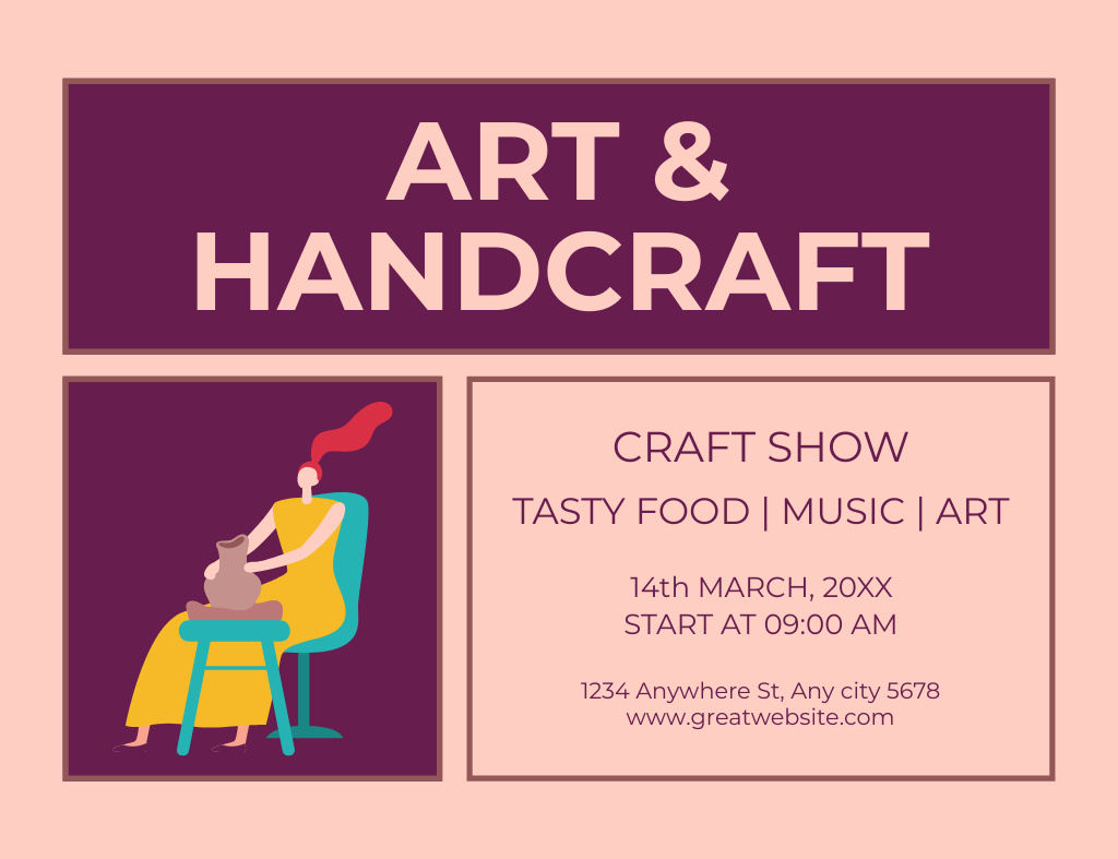 Art And Handcraft Show With Food and Music Thank You Card 5.5x4in Horizontal Šablona návrhu