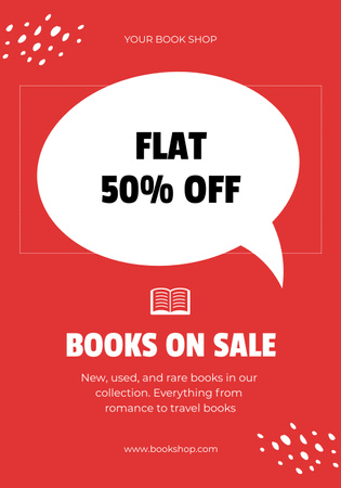 Books Sale Announcement wuth Discount in Red Poster 28x40in Design Template