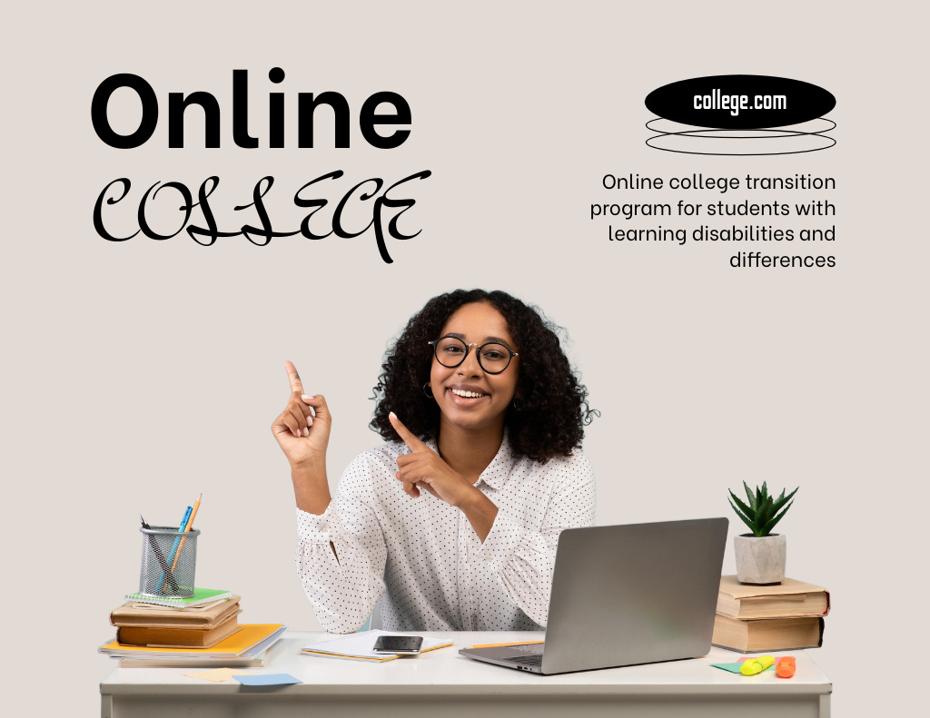 Szablon projektu Online College Offer with Black Girl Flyer 8.5x11in Horizontal