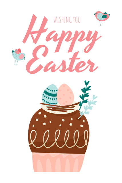 Bright Easter Wishes With Chicken And Bunnies Postcard 4x6in Vertical Design Template