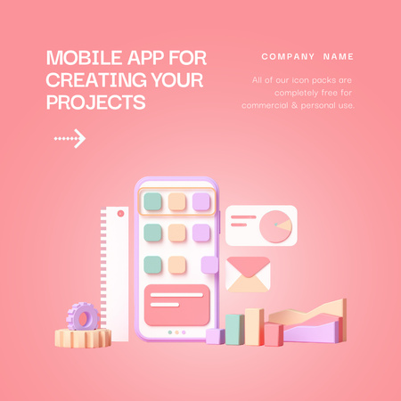 Modèle de visuel Application mobile pour créer des projets - Animated Post