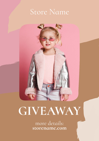 Giveaway Announcement with Cute Stylish Little Girl Poster A3 Šablona návrhu