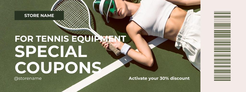Special Discounts for Tennis Equipment on Green Coupon Modelo de Design