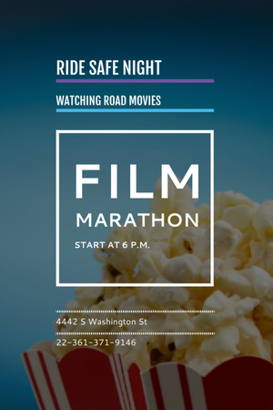 Film Marathon Night with popcorn Flyer 4x6in Design Template