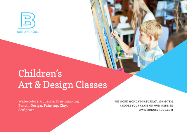 Art & Design Classes for Kids Poster A2 Horizontal – шаблон для дизайна