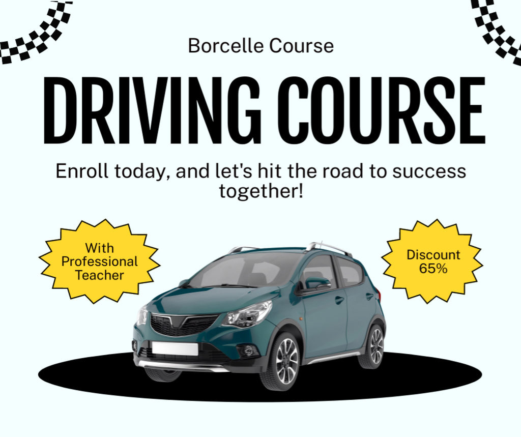Driving Course With Professional Teacher And Discount Offer Facebook Tasarım Şablonu