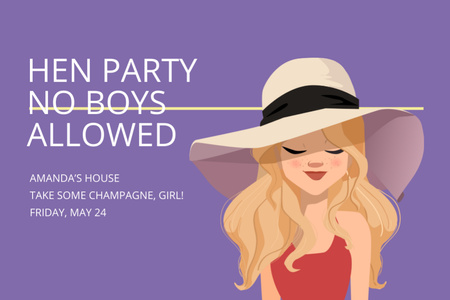 Hen Party Invitation with No Boys Allowed Postcard 4x6in Design Template