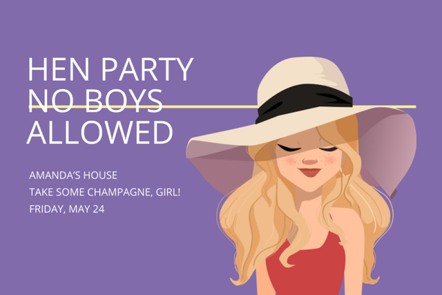 Hen Party Invitation with No Boys Allowed Postcard 4x6in tervezősablon